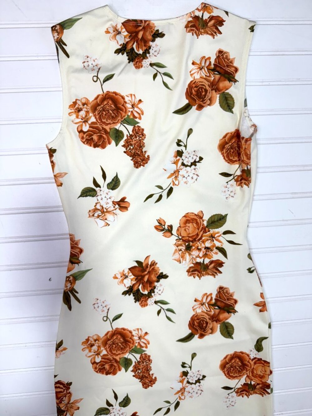 WeWoreWhat Floral Midi Dress Ruched Bodycon Cream Size S - Picture 7 of 7